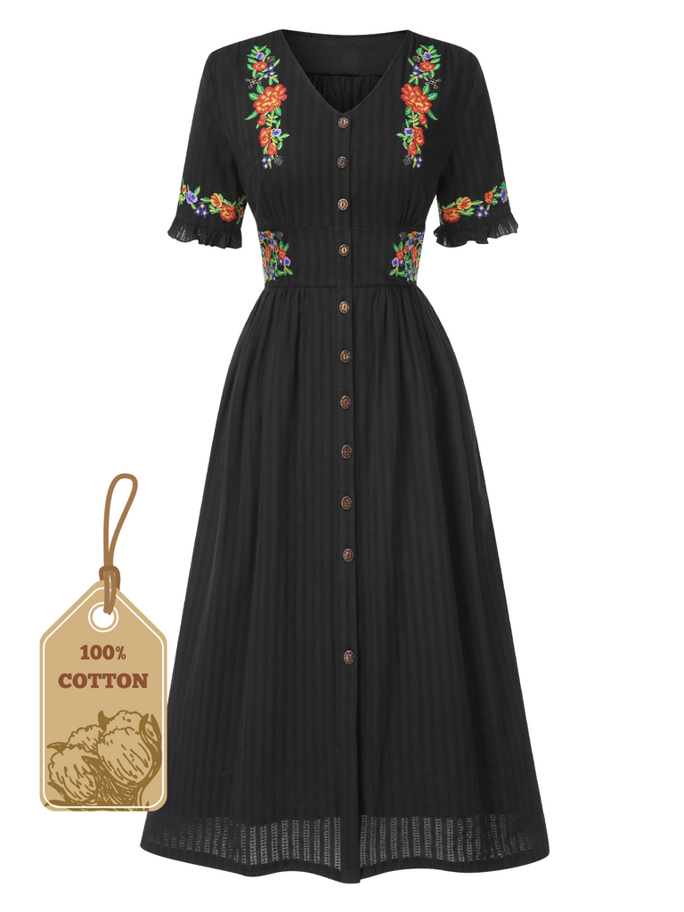 Pure Cotton 1940s V-Neck Floral Dress — a 1940s silhouette that turns sidewalks into runways
