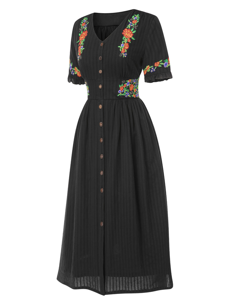 Pure Cotton 1940s V-Neck Floral Dress: where 1940s romance meets her modern spirit