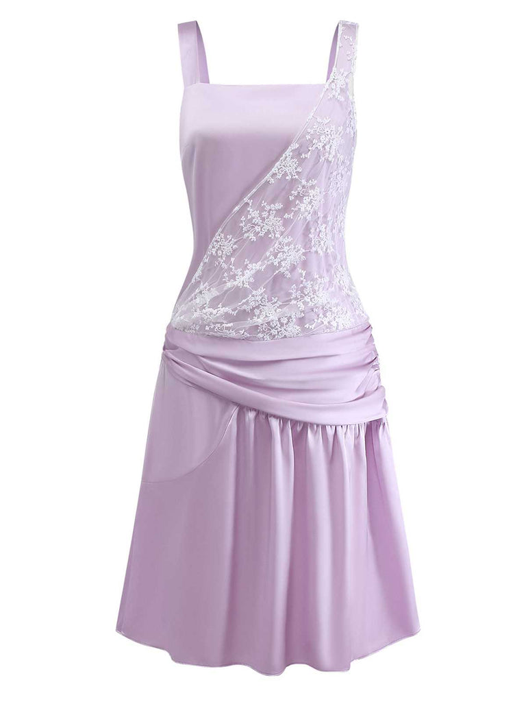Purple 1920s Floral Embroidered Mesh Satin Dress - vintage dress, retro fashion, Gatsby party
