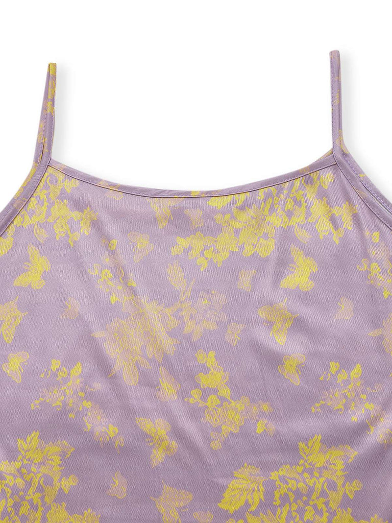 Purple 1930s Butterfly Floral Mermaid Slip Dress - vintage dress, retro fashion
