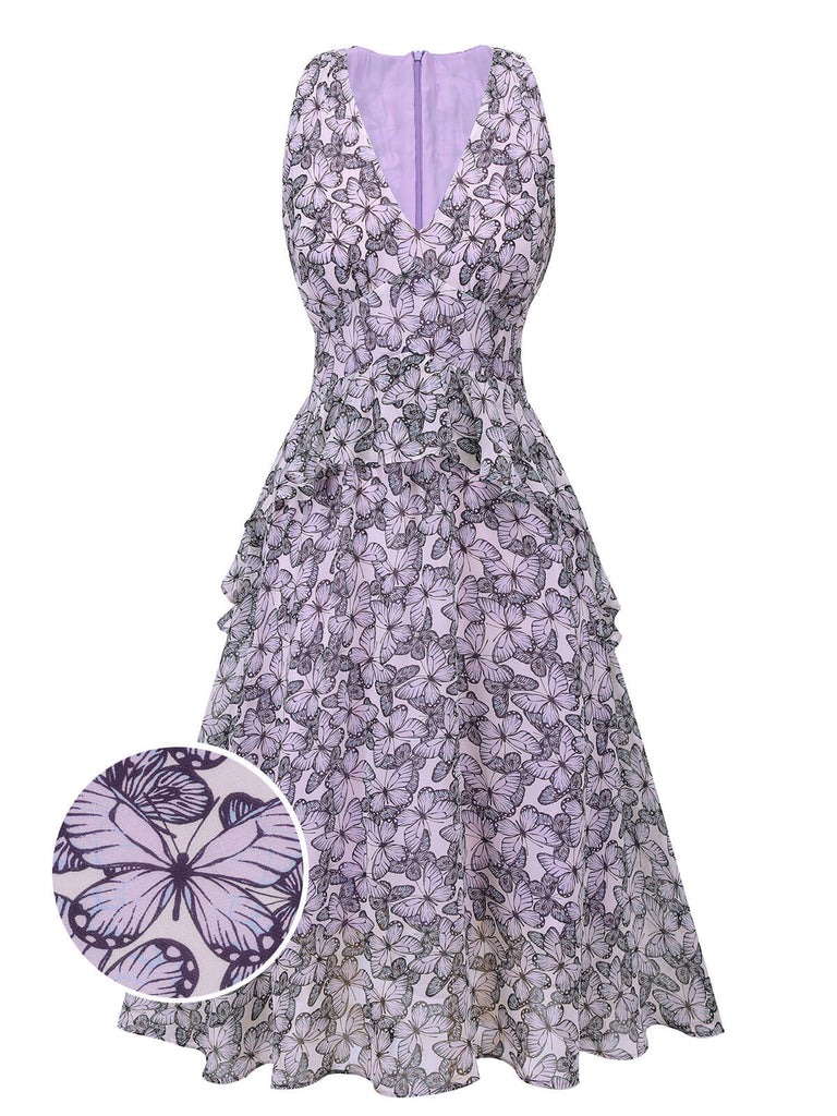 Purple 1930s Butterfly V-Neck Sleeveless Dress, vintage dress, retro fashion - perfect for women who love vintage and retro fashion