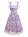 Purple 1940s 3D Floral Bow Strap Mesh Dress - vintage dress, retro fashion
