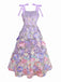 Purple 1940s 3D Floral Bow Strap Mesh Dress - vintage dress, retro fashion