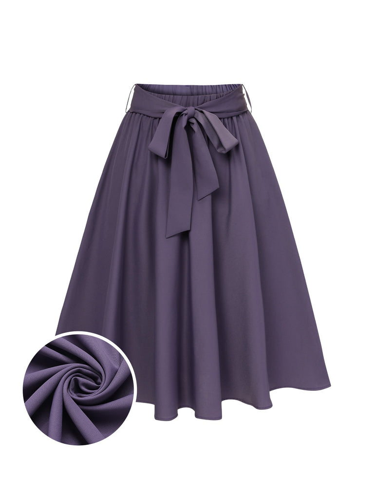 Purple 1940s Solid Skirt with Belt - vintage skirt, retro style
