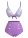 Purple 1950s Daisy Bow Strap Swimsuit, vintage swimsuit, pin-up swimwear - perfect for women who love vintage and retro fashion