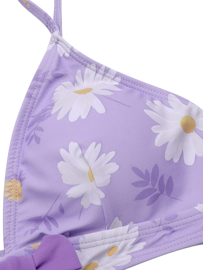 Purple 1950s Daisy Bow Strap Swimsuit, vintage swimsuit, pin-up swimwear - perfect for women who love vintage and retro fashion