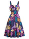Black 1950s Halloween Skeleton Print A-Line Dress