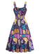Black 1950s Halloween Skeleton Print A-Line Dress