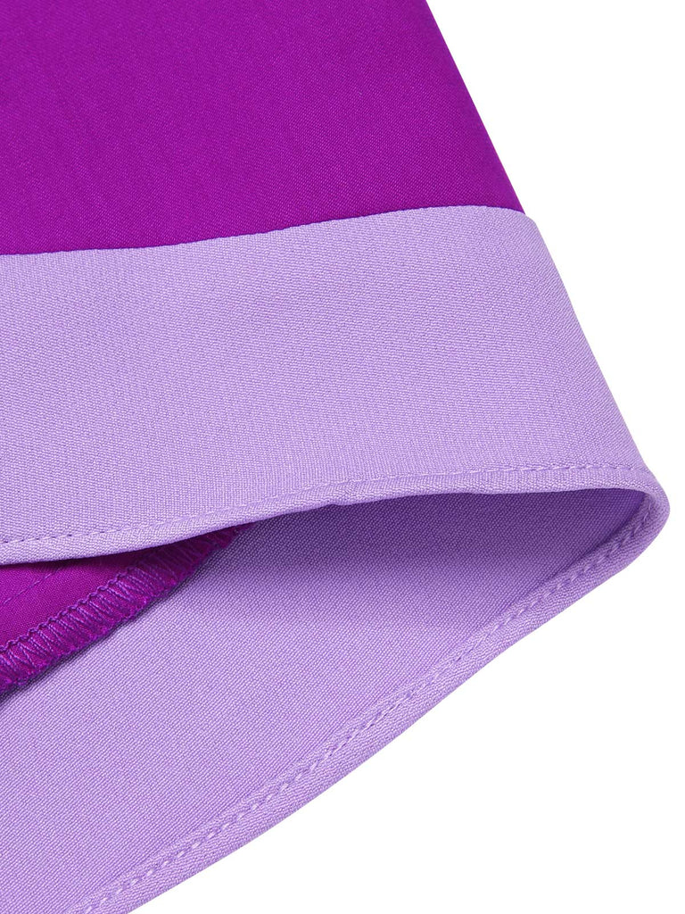 Purple 1950s Solid Spliced Tie Neck Dress: where 1950s romance meets her modern spirit