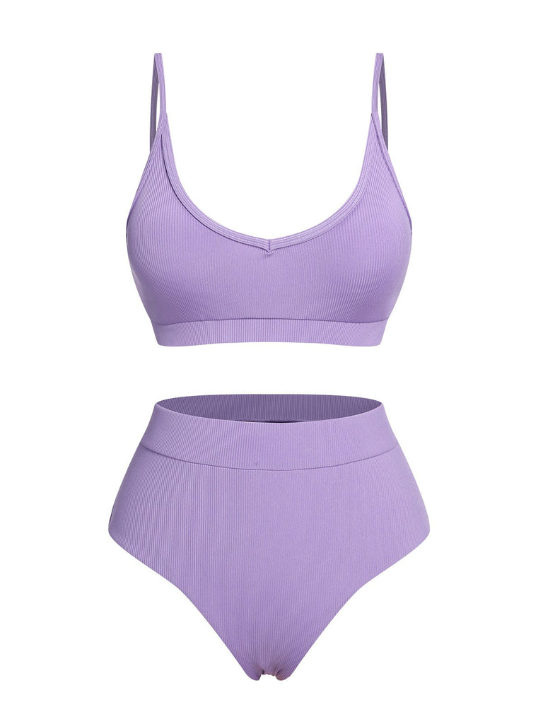 Purple 1950s Spaghetti Straps Solid Swimsuit, vintage swimsuit, pin-up swimwear - perfect for women who love vintage and retro fashion