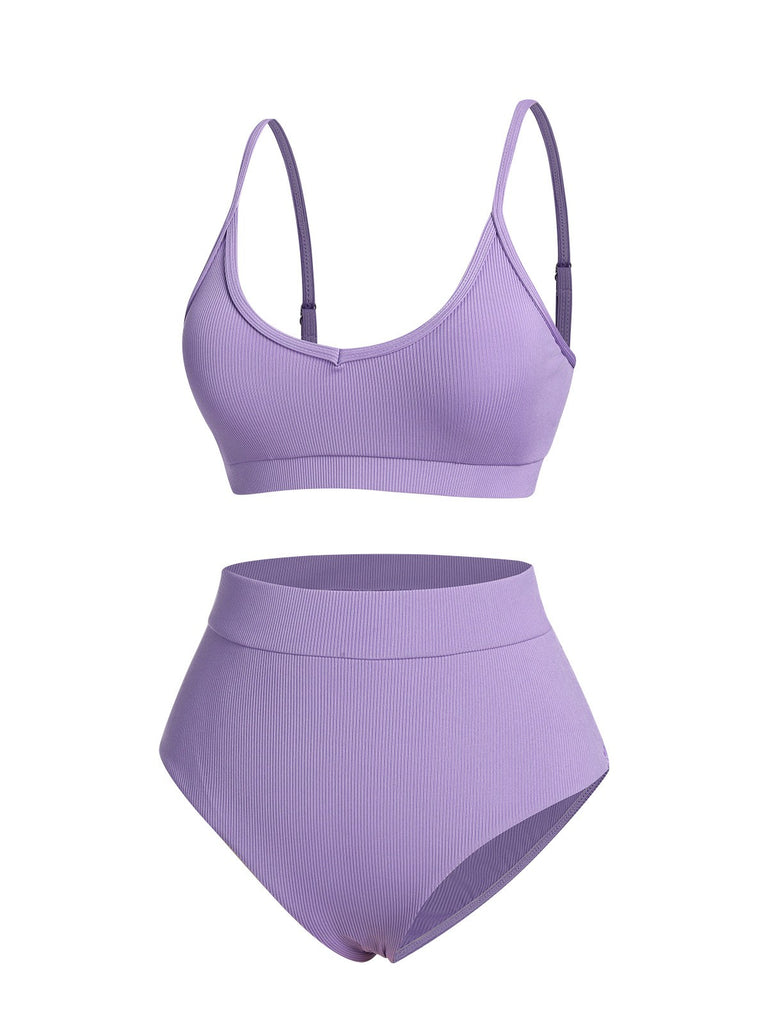Purple 1950s Spaghetti Straps Solid Swimsuit, vintage swimsuit, pin-up swimwear - perfect for women who love vintage and retro fashion