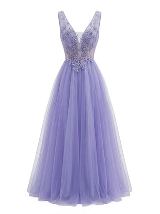Purple 1950s Tulle V-Neck Embroidered Maxi Dress - vintage dress, retro fashion, rockabilly, pin-up fashion for vintage lovers