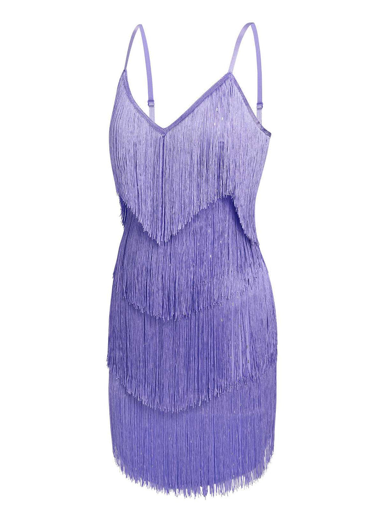 Purple 1960s Spaghetti Strap Fringe Dress: where 1960s romance meets her modern spirit