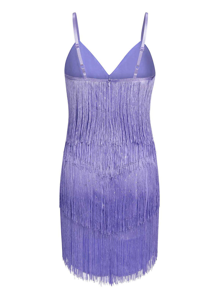 This Purple 1960s Spaghetti Strap Fringe Dress wraps her in 1960s elegance, one twirl at a time