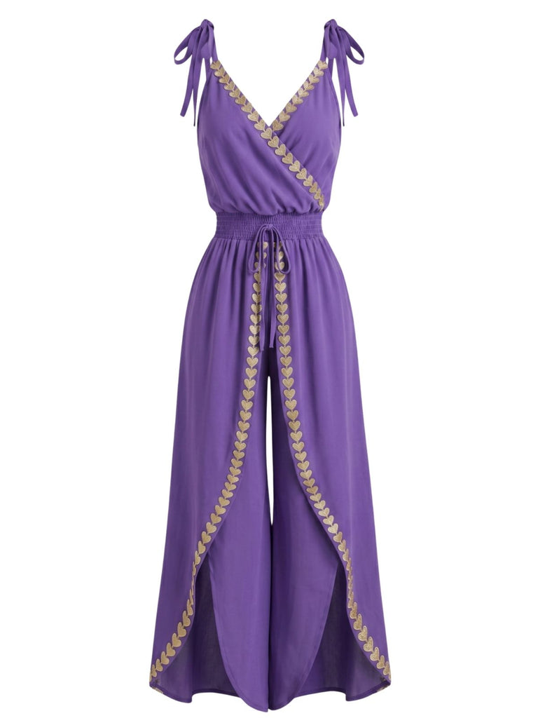 Purple 1940s V Neck Vintage Jumpsuit 2