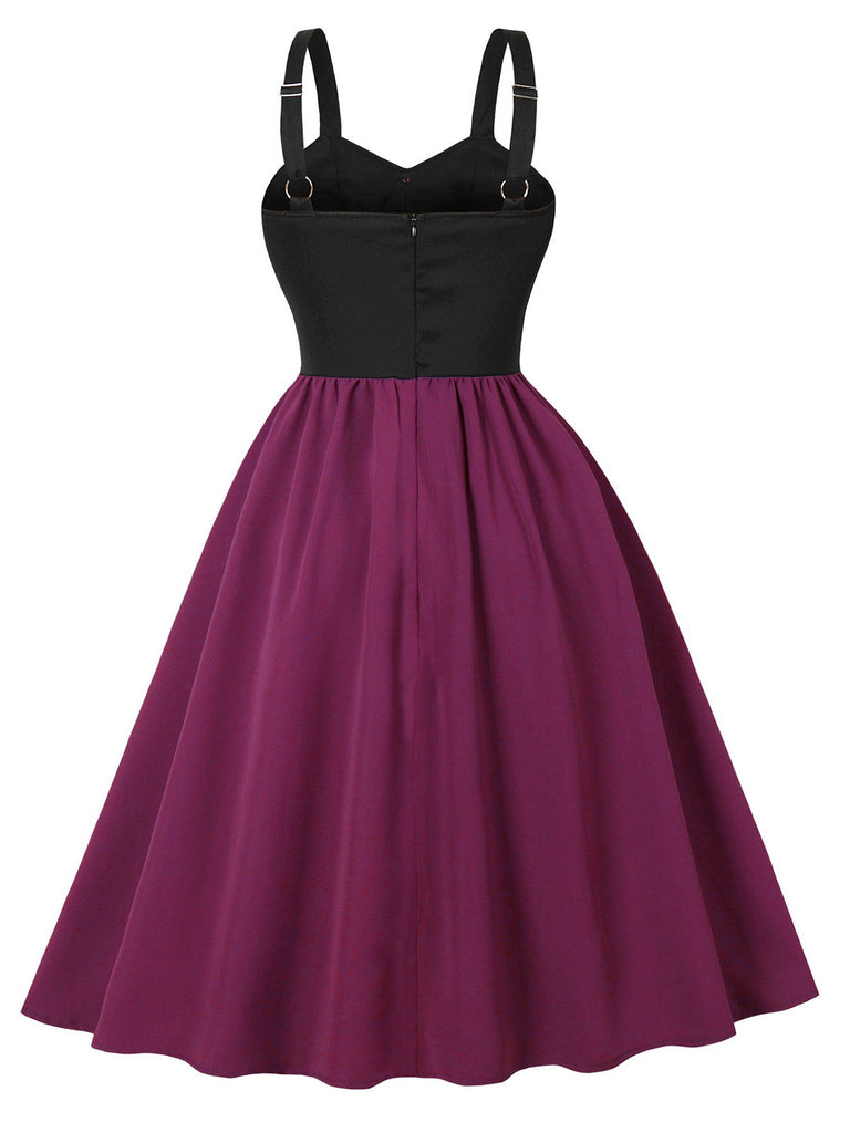 Purplish Red 1950s Cat Wide-Strap Swing Dress - vintage dress, retro fashion, rockabilly