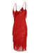 Red 1920s Spaghetti Strap Sequin Fringe Dress: where 1920s romance meets her modern spirit