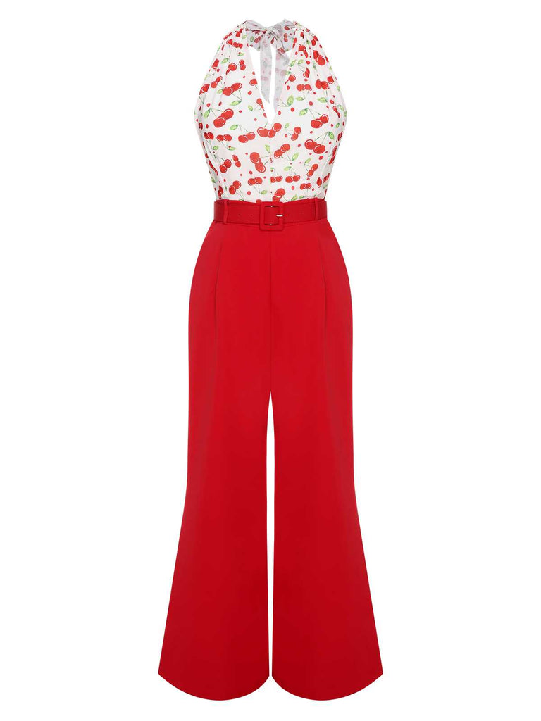 Red 1930s Cherry Belted Halter Jumpsuit — vintage elegance for the modern woman