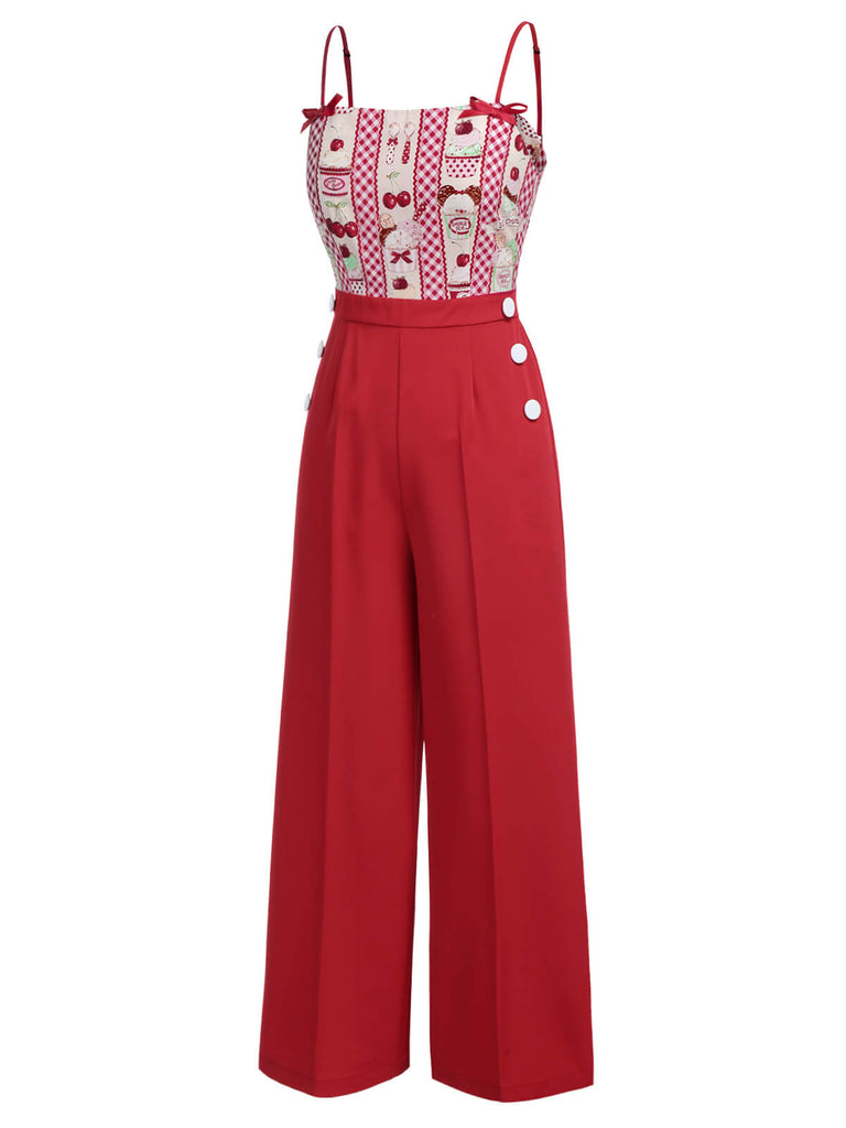 Red 1930s Cherry Cupcake Strap Jumpsuit, vintage romper, retro jumpsuit - perfect for women who love vintage and retro fashion