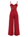Red 1930s Christmas Elk Gilded Velvet Jumpsuit, vintage romper, retro jumpsuit - perfect for women who love vintage and retro fashion