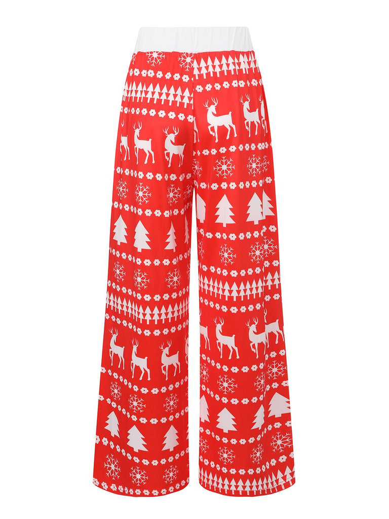 Red 1930s Christmas Tree Reindeer Pants - vintage fashion, retro style, elegant red