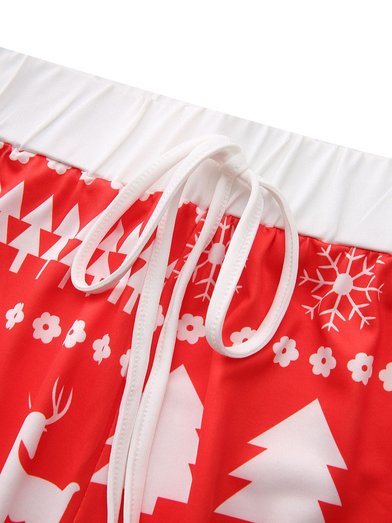 Red 1930s Christmas Tree Reindeer Pants - vintage fashion, retro style, elegant red