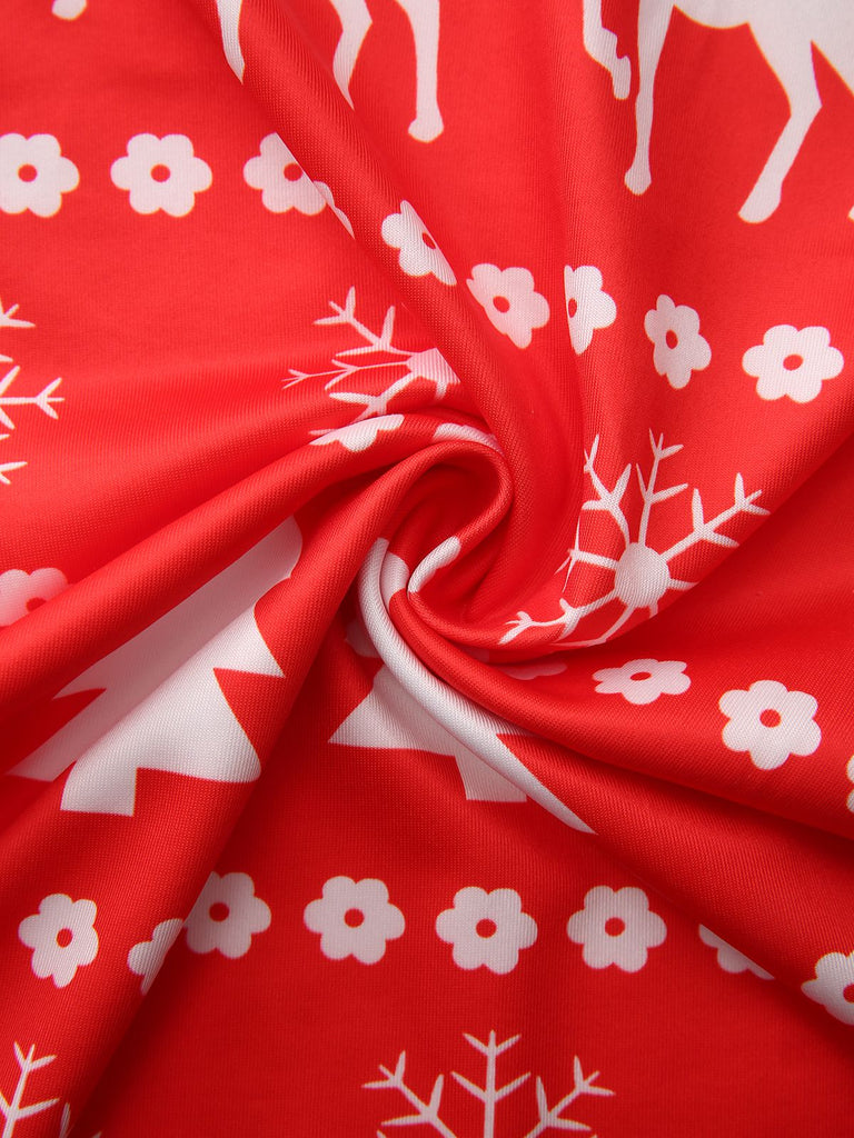 Red 1930s Christmas Tree Reindeer Pants - vintage fashion, retro style, elegant red