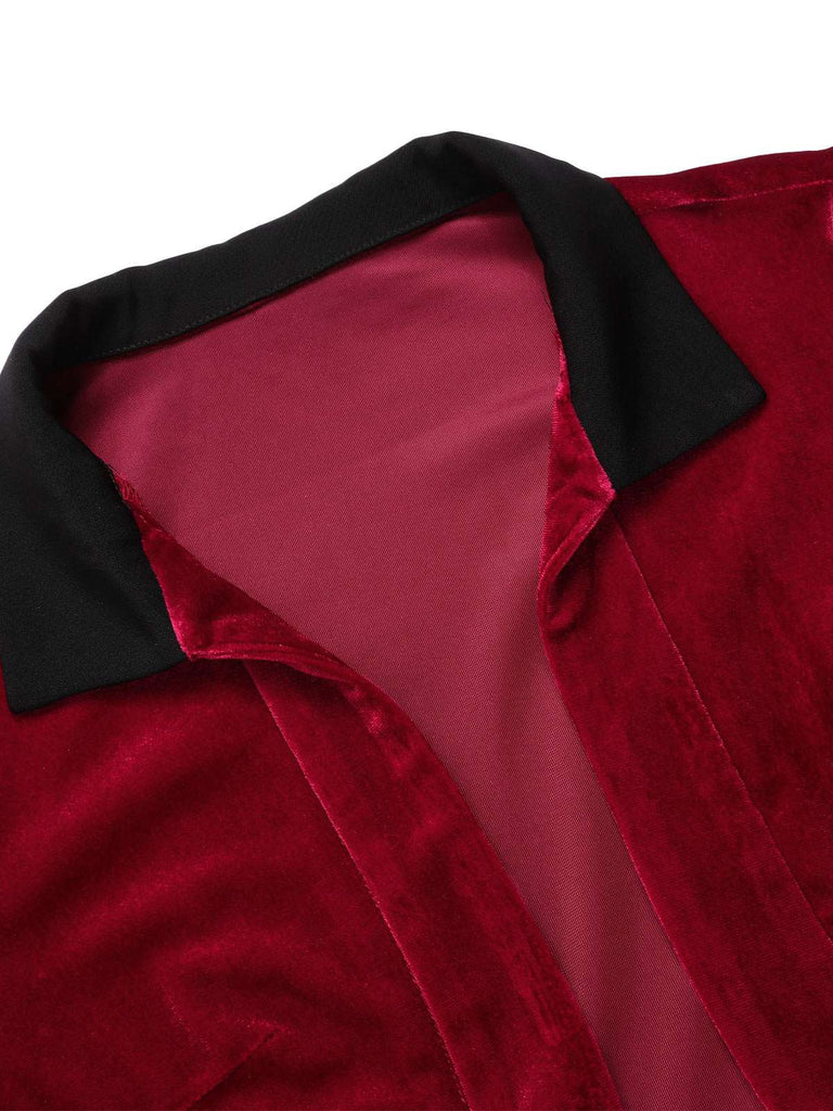 Red 1930s Contrast Lapel Velvet Bolero Jacket, vintage coat, retro outerwear - perfect for women who love vintage and retro fashion