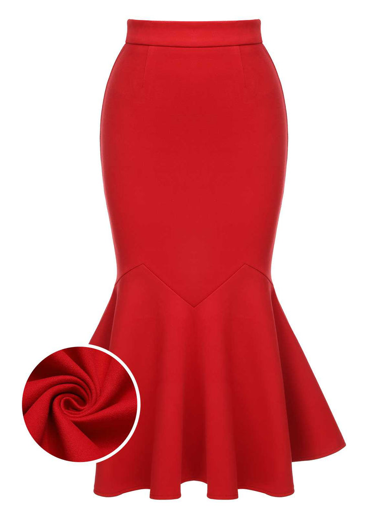 Red 1930s Elastic Solid Mermaid Skirt: timeless style reimagined
