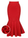 Red 1930s Elastic Solid Mermaid Skirt: timeless style reimagined