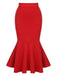 Red 1930s Elastic Solid Mermaid Skirt — vintage elegance for the modern woman