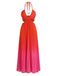 Red 1930s Gradient Halter Pleated Cut-Out Maxi Dress: beautiful vintage dress, retro fashion, elegant style with timeless appeal