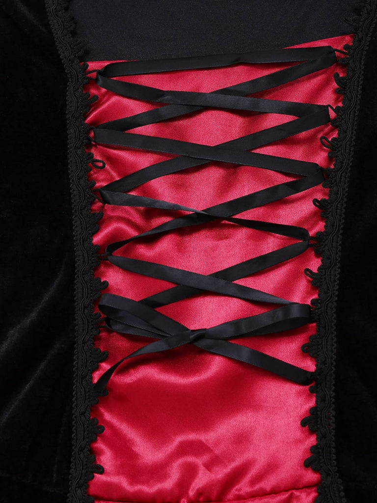 Red 1930s Halloween Vampire Queen Lace-Up Dress - vintage dress, retro fashion, elegant red