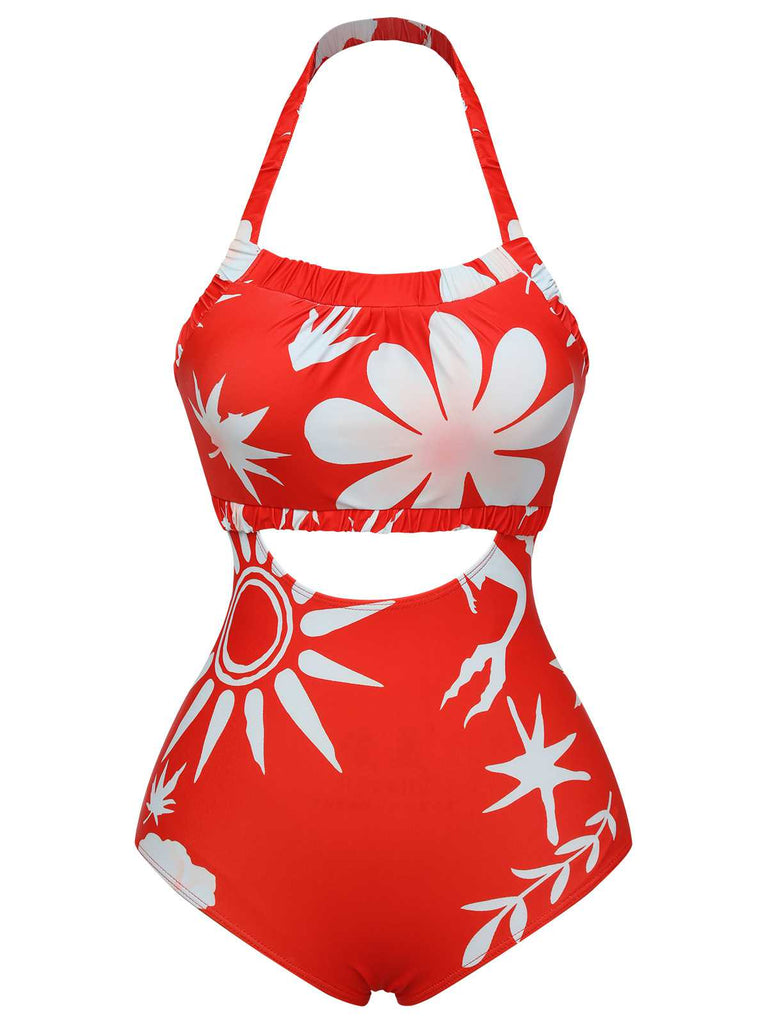 She's wearing Red 1930s Halter Floral One-Piece Swimsuit and the whole beach remembers the 1930s