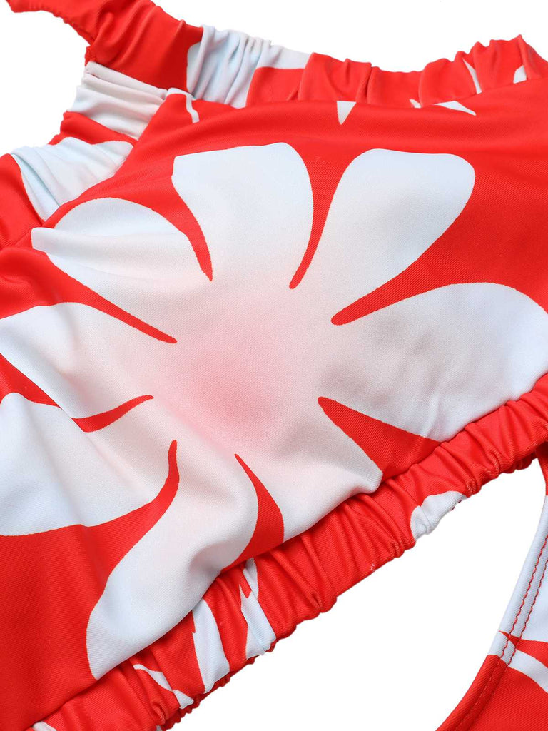Red 1930s Halter Floral One-Piece Swimsuit — because 1930s glamour never goes out of style