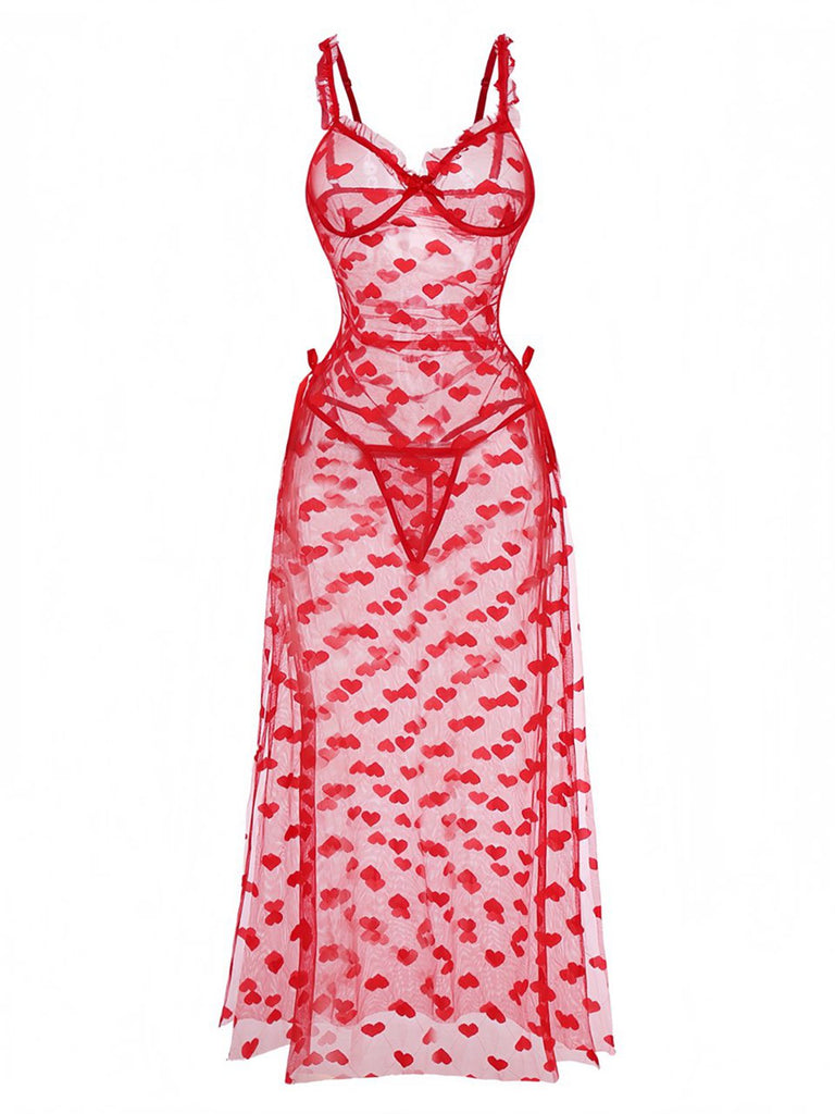 Red 1930s Heart Mesh Strap Nightdress - vintage dress, retro fashion, elegant red