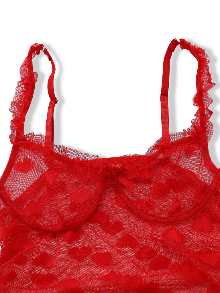 Red 1930s Heart Mesh Strap Nightdress - vintage dress, retro fashion, elegant red