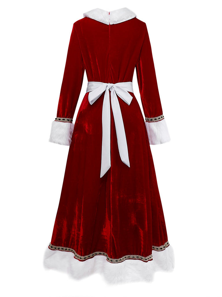 Red 1930s Mrs. Claus Costume Velvet Dress Set - vintage dress, retro fashion, elegant red