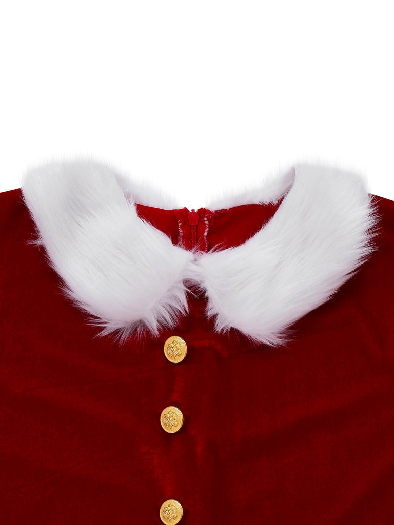 Red 1930s Mrs. Claus Costume Velvet Dress Set - vintage dress, retro fashion, elegant red
