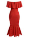 Red 1930s Off-Shoulder Ruffles Mermaid Dress: where 1930s romance meets her modern spirit