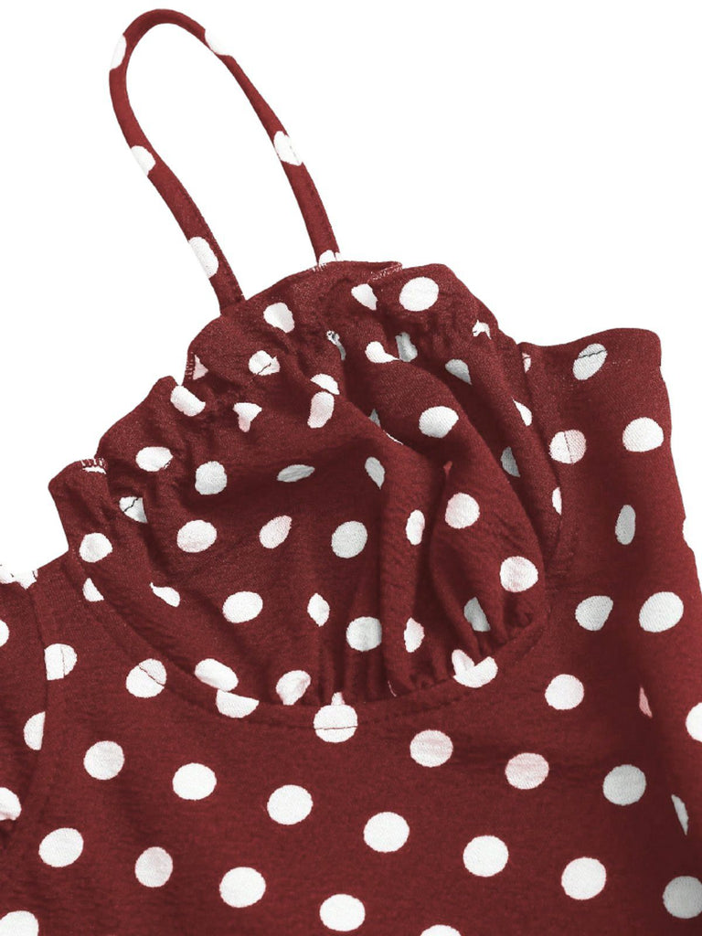 Red 1930s Polka Dot Spaghetti Strap Fishtail Dress, vintage dress, retro fashion - perfect for women who love vintage and retro fashion