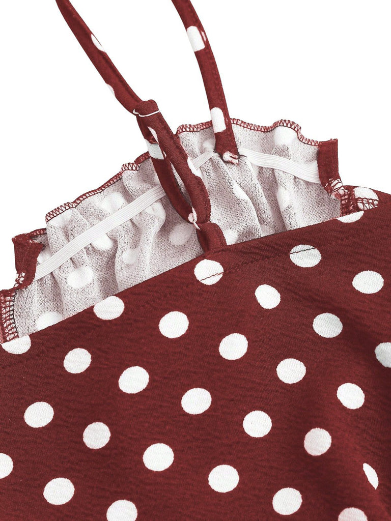 Red 1930s Polka Dot Spaghetti Strap Fishtail Dress, vintage dress, retro fashion - perfect for women who love vintage and retro fashion