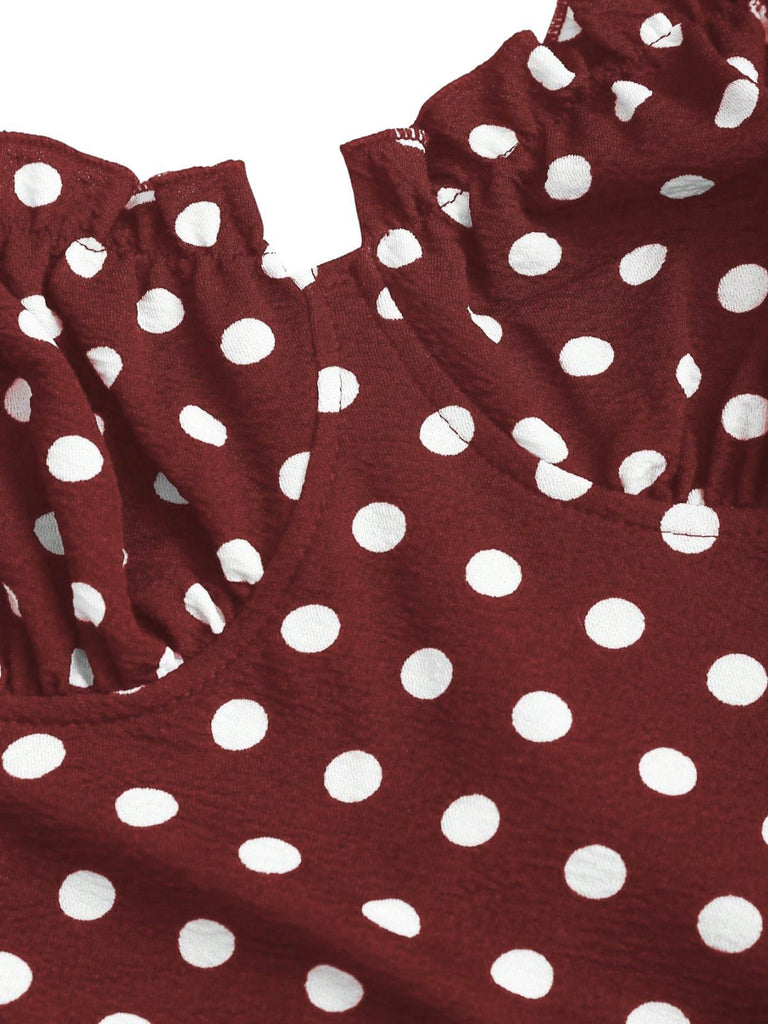 Red 1930s Polka Dot Spaghetti Strap Fishtail Dress, vintage dress, retro fashion - perfect for women who love vintage and retro fashion