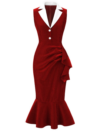 She slips into this Red 1930s Reflective Corduroy Fishtail Dress and suddenly it's a 1930s daydream
