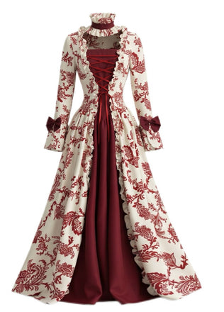Deep Red 1930s Floral Square Neck Dress