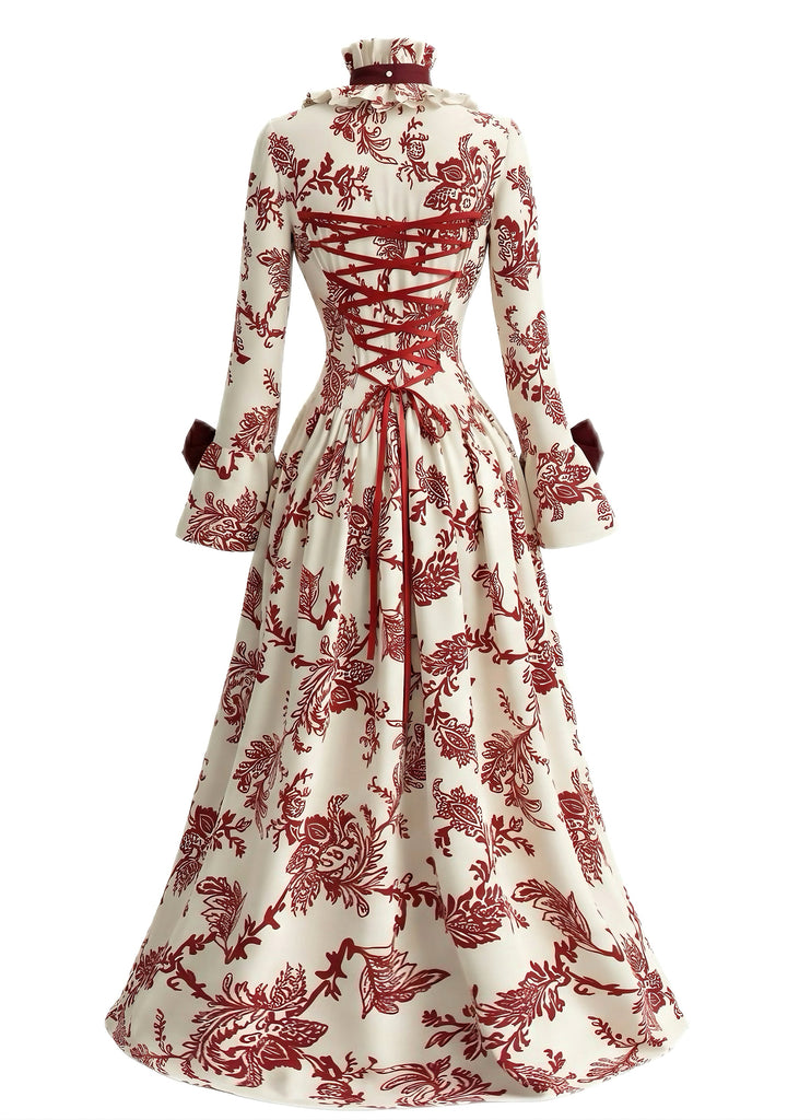 Deep Red 1930s Floral Square Neck Dress 2