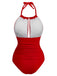 Red 1930s Ruched Halter Hollow One-Piece Swimsuit: 1930s Riviera elegance, reimagined for her
