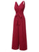 Red 1930s Solid Wasit Tie V-Neck Jumpsuit, vintage romper, retro jumpsuit - perfect for women who love vintage and retro fashion
