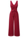 Red 1930s Solid Wasit Tie V-Neck Jumpsuit, vintage romper, retro jumpsuit - perfect for women who love vintage and retro fashion
