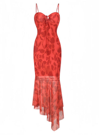 Red 1930s Spaghetti Strap Floral Dress - vintage dress, retro fashion, elegant red